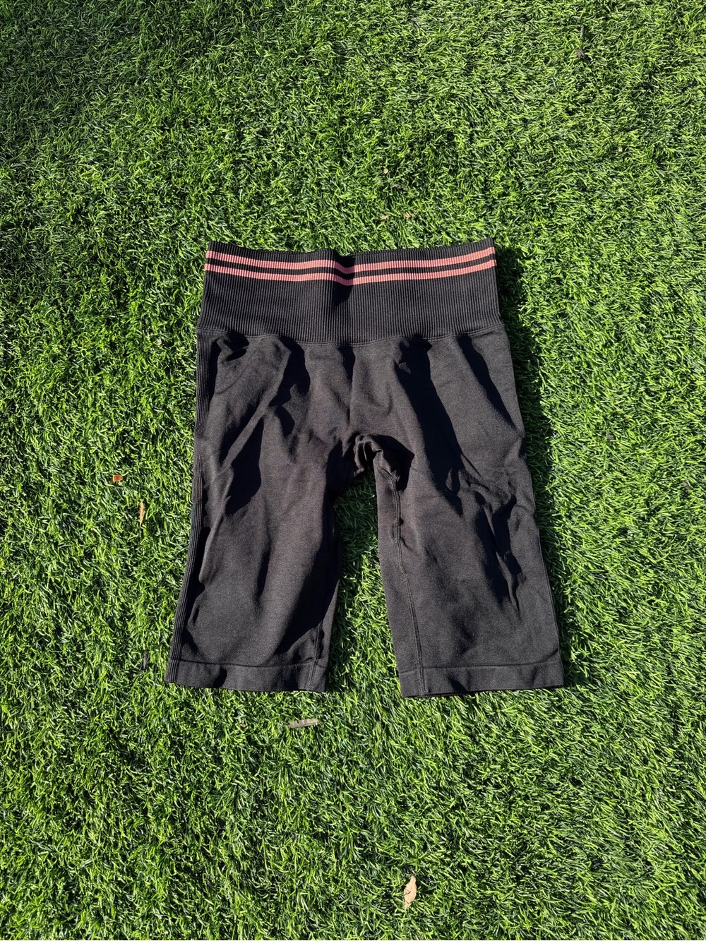 High-Waist Black Bike Shorts with Pink Stripe Waistband